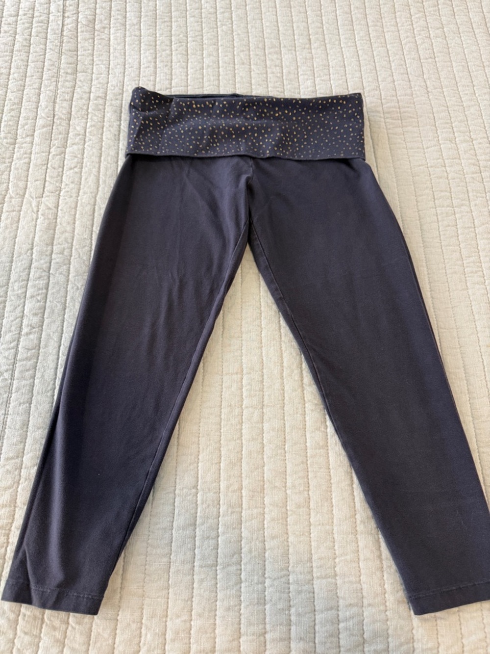 PINK Victoria's Secret Black Leggings with Gold Dot Fold-Over Waistband